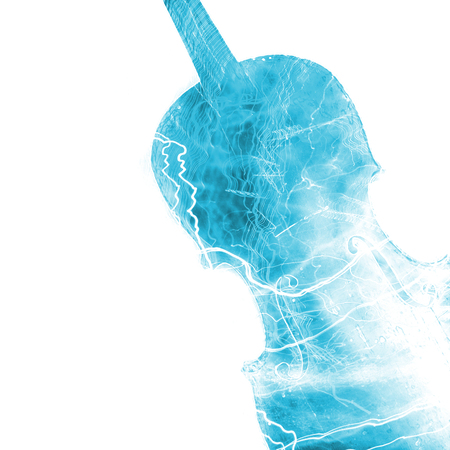 Abstract violin sourrounded with lightnings music concert concept in colorの写真素材