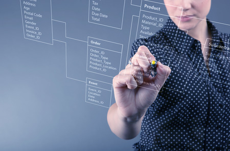 Programmer-woman designs a new database tablesの写真素材