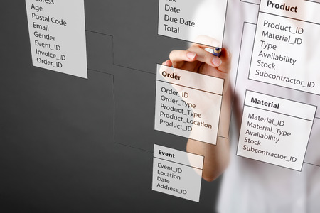 Programmer-woman designs a new database tablesの写真素材