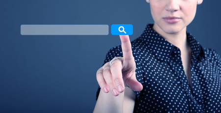 SEO - search engine optimization and web search concept with business womanの写真素材