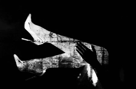 Abstract Modern City Background with legs and high heelsの写真素材