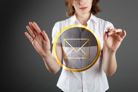 Manager writing words contact us! - business strategy conceptの写真素材