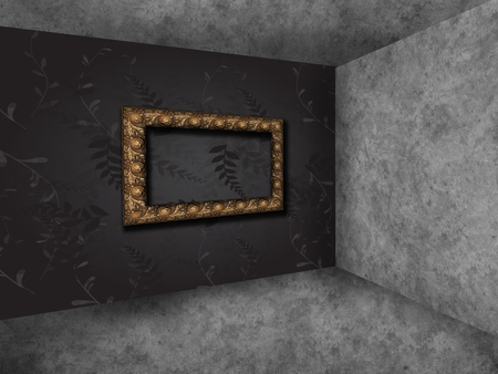 Empty interior with wooden floor and grunge wall