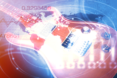 Electric guitar isolated with light effects, studio shotの写真素材