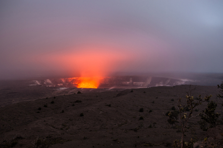 Fire and steam erupting from Kilauea Crater (Pu'u O'o crater), Hawaii Volcanoes National Park, Big Island of Hawaiiの写真素材