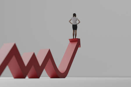 Business man / woman on growth chart with studio background. concept for business leadership success with strategic planning and management idea. 3D renderingの写真素材