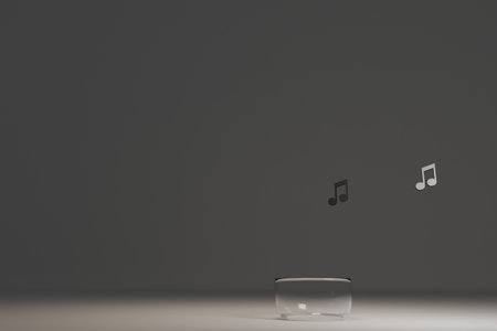 Music background concept in with notes, 3D renderingの写真素材