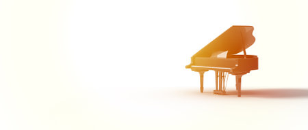Grand Piano on the stage white backgroundの写真素材