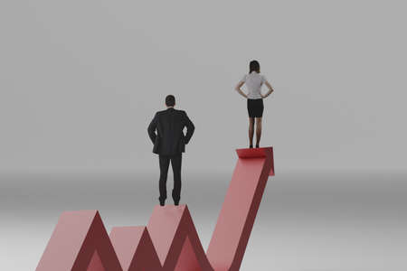 Business man / woman on growth chart with studio background. concept for business leadership success with strategic planning and management idea. 3D renderingの写真素材