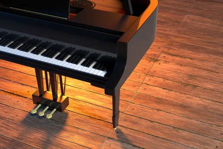 Grand Piano on the stage of concert hall or small jazz club. 3D renderingの写真素材