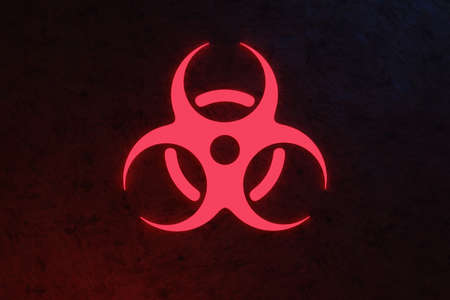 Bio hazard symbol. Virus, infection, bacteria, contagion, toxic, waste quarantine contamination epidemic concept Stylized grunge background. 3d renderingの写真素材