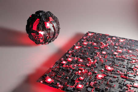 Circuit board or motherboard futuristic server code processing background. Technology background...
