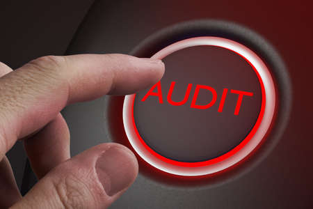 Word audit written on futuistic buttion over the black background. 3D illustration.の写真素材