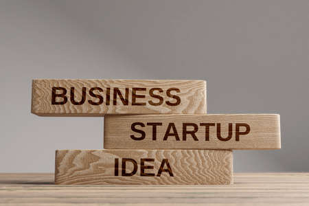 Business startup idea wooden blocks balance concept. Wooden conceptの写真素材