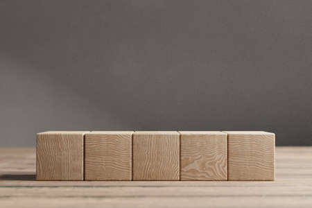 Arranged wood cube stacking as shape, mock up for create symbol or logo, business growth and management concept.の写真素材