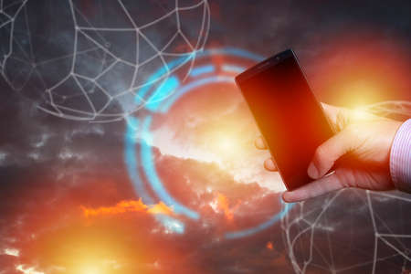 New 5th generation of internet, 5G network wireless with High speed connection online gaming, downloading, online music and movies on smartphone concept.の写真素材