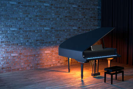 Grand Piano on the stage of concert hall or small jazz club. 3D renderingの写真素材