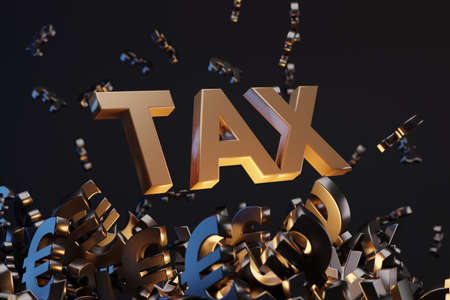 Money signs with acronym 'TAX' - 'Value Added Tax,  studio background. Business concept with copy space.の写真素材