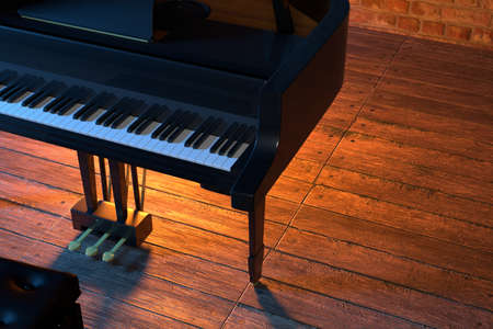 Grand Piano on the stage of concert hall or small jazz club. 3D renderingの写真素材
