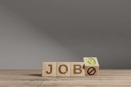 Wood cubes with acronym 'JOB' on a beautiful wooden table, studio background. Business concept with copy space.の写真素材