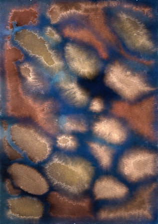 hand drawn watercolor texture with brown spots on dark blue background jpgの写真素材