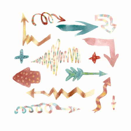 12 watercolor arrows on the white backgroundの写真素材