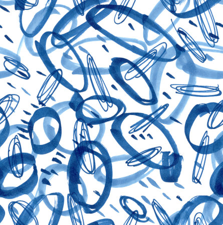 blue hand drawn seamless circles patternの写真素材