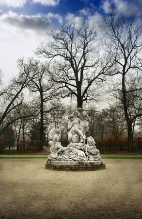 Classical sculpture in the Ducal Park of Parma in Northern Italy representing Bacchus and Arianeの写真素材