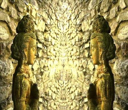 Indonesian statues of goddesses in a cave templeの写真素材
