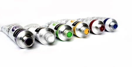 Tubes of colors in the white backgroundの写真素材