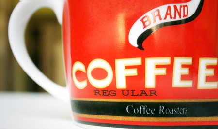 A closeup of a colorful cup of coffeeの写真素材