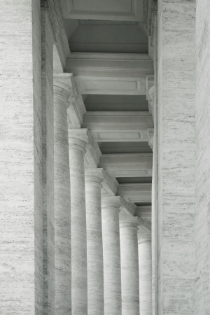 Abstract elegant detail of many columns in semicircular position in black and whiteの写真素材