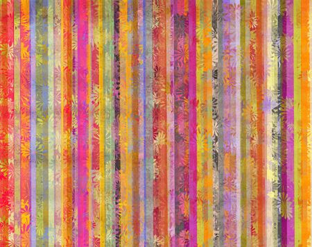 Colorful background and dirty vertical lines with overlapping stylized flowersの写真素材