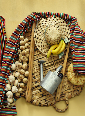Folkloristic composition of objects and food used by farmers in the Canary Islandsの写真素材