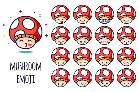 Mushroom Emoji Sticker Icon Setのイラスト素材