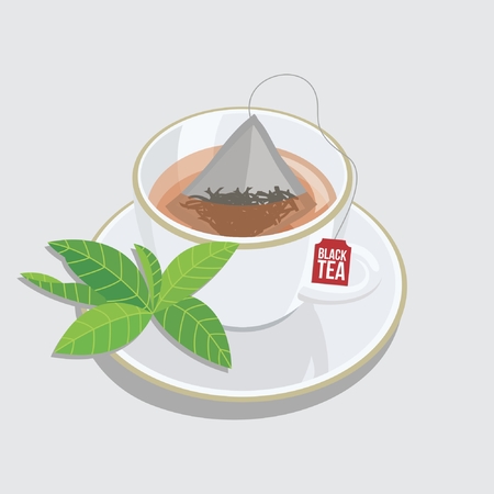 Cup of tea bag with black tea vectorのイラスト素材