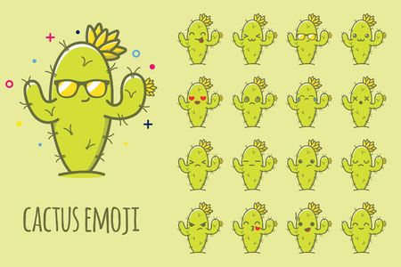 Cactus Emoji Sticker Icon Setのイラスト素材