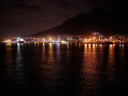 Night view of the port of Cape Town, South Africaの写真素材