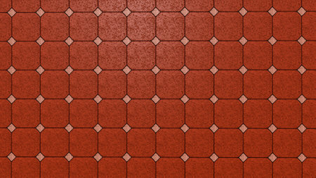 Red tiles pavement with smooth reflective surface texture as background image.の写真素材