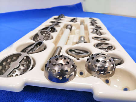 Close Up Image Of Orthopedic Total Hip Replacement Surgery Instruments