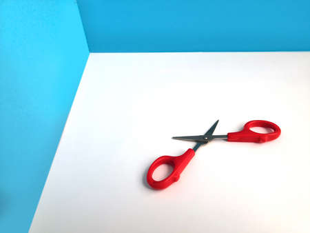 Closeup Image Of Scissor With Red Plastic Ringの写真素材