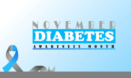 Vector Banner Or Poster Design For Diabetes Awareness Month November With Blue And Grey Color Ribbonのイラスト素材