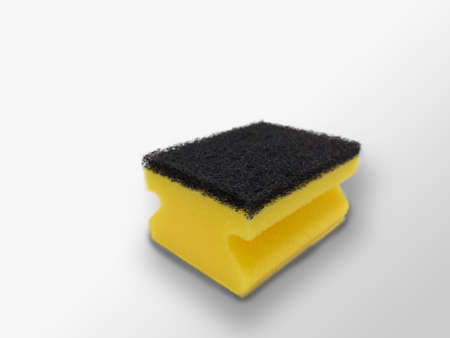 Closeup Image Of Yellow Color Dish Washing Sponge In White Background. Selective Focusの写真素材