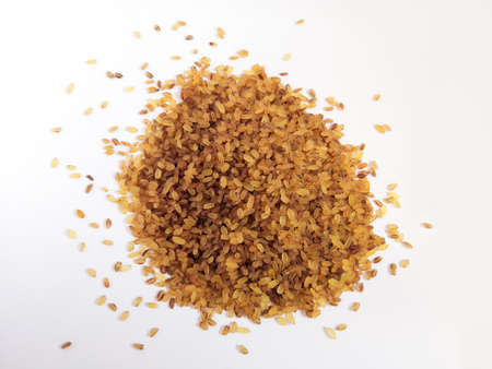 Closeup Image Of Kerala Matta Rice In White Background