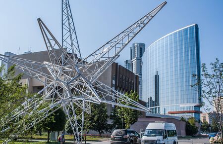 Yekaterinburg, Russia - August, 04,2016: Large installation in shape of star near the Yeltsin center...