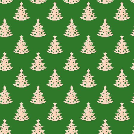 Christmas decorations. Festive creative seamless pattern of carved wooden christmas trees on green background. Zero waste Christmas. Square photo.の写真素材