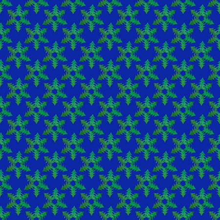 Christmas festive background. Creative seamless pattern of green snowflakes made of small Christmas...