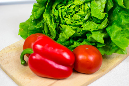 Vegetables on a chopping boardの写真素材
