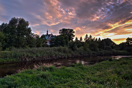 Monastery complex - monastery, music school, church in Lutomiersk, Polandの写真素材