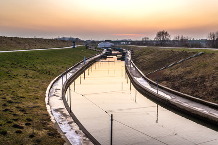 The Vistula River in the vicinity of the city of Krakow, Polandの写真素材